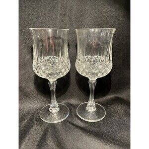 Pair (2) Antique 24% Lead Crystal Cut Glass Goblet Wine Glasses Drinkware 8 oz